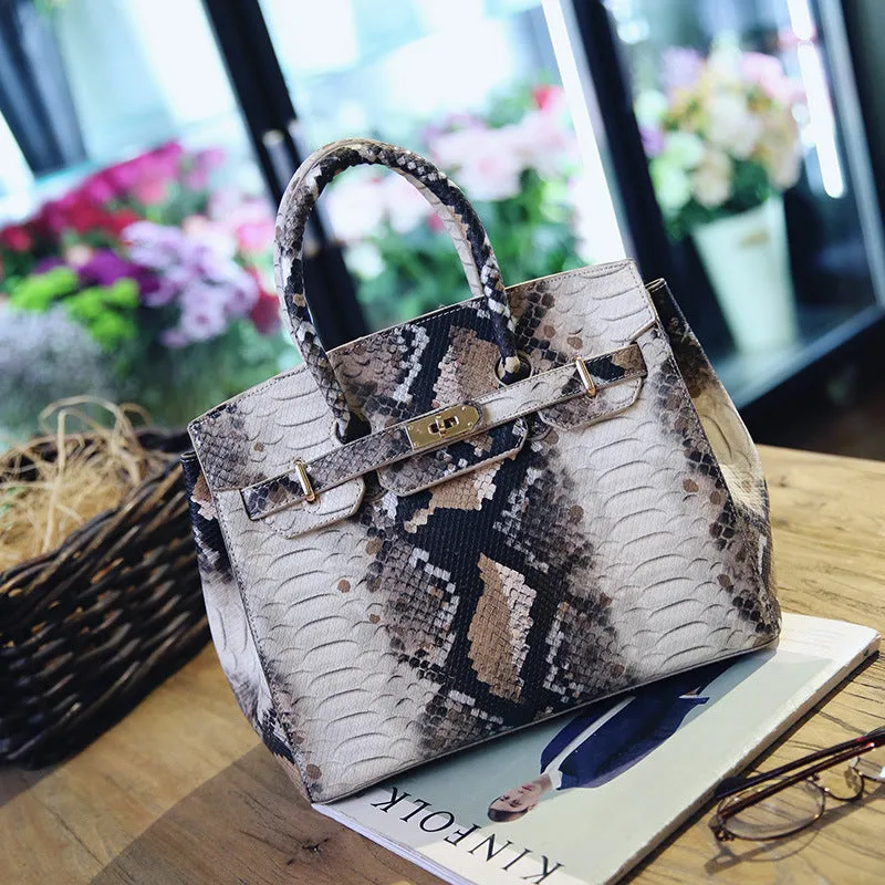 Platinum Snake Skin Leather Handbag Fashion Trend Shoulder Bag Foreign Trade Crepe Bag