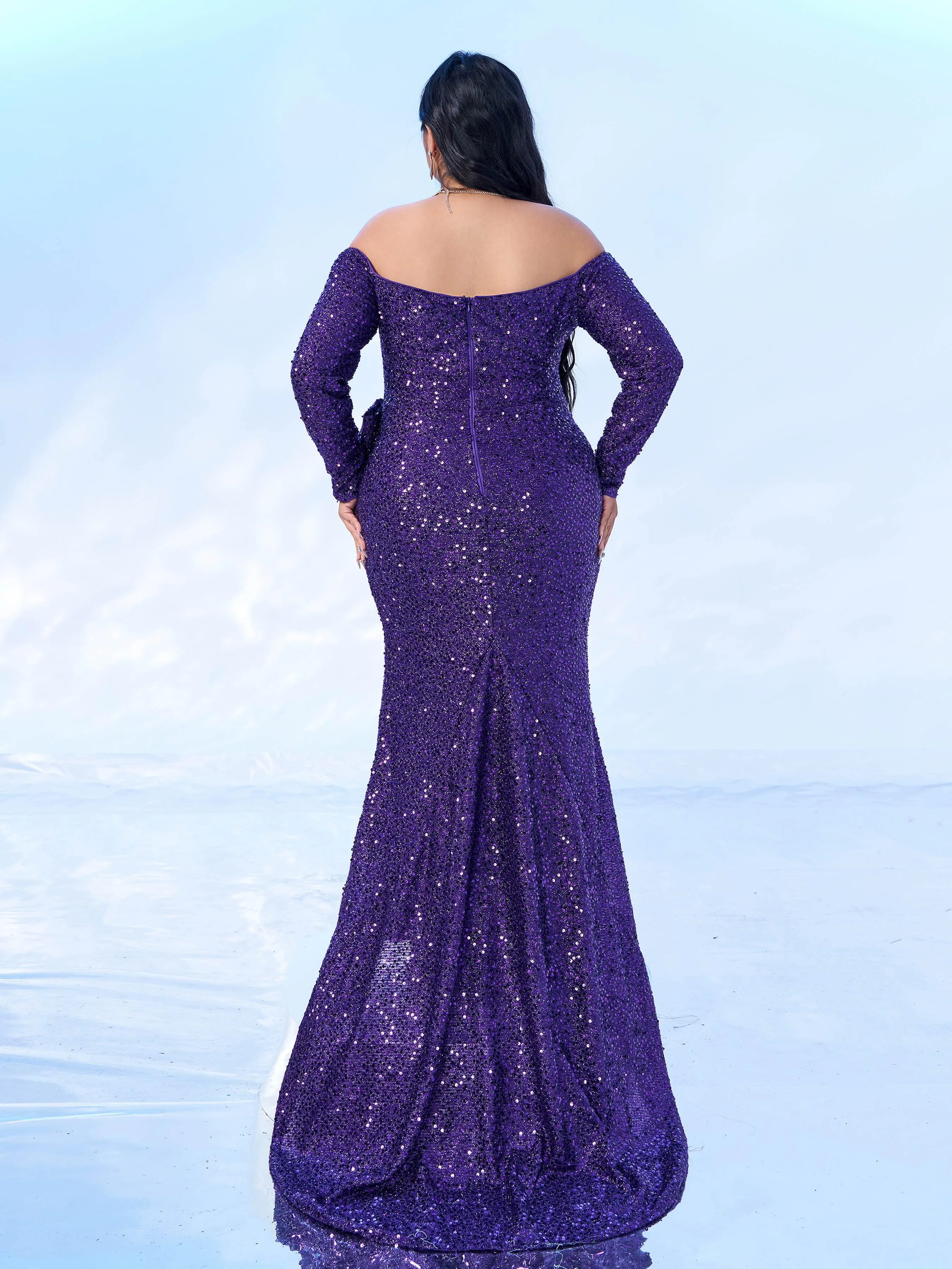 Plus Size Bow Knot Split Formal Dress PXH2122