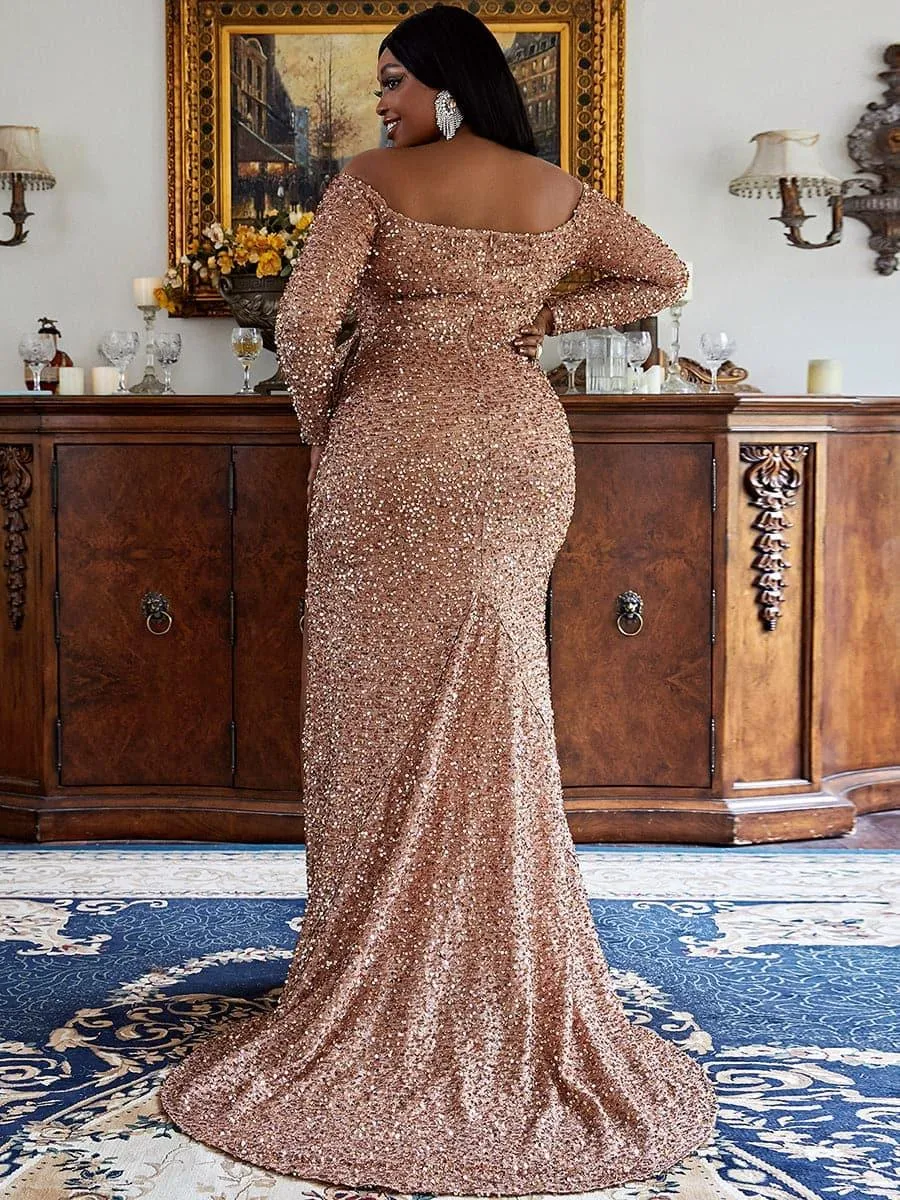 Plus Size Bow Knot Split Formal Dress PXH2122