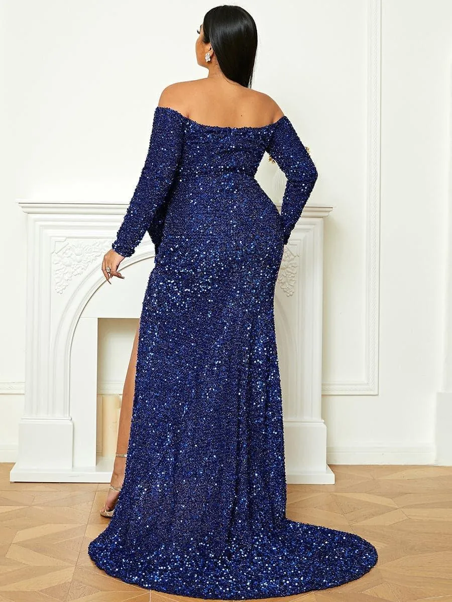 Plus Size Bow Knot Split Formal Dress PXH2122