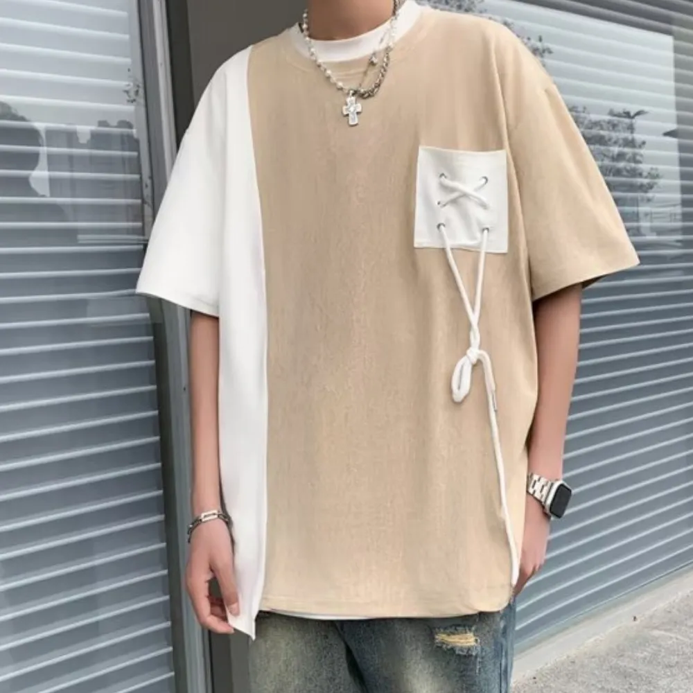 Pocket Drawstring Paneled T-shirt