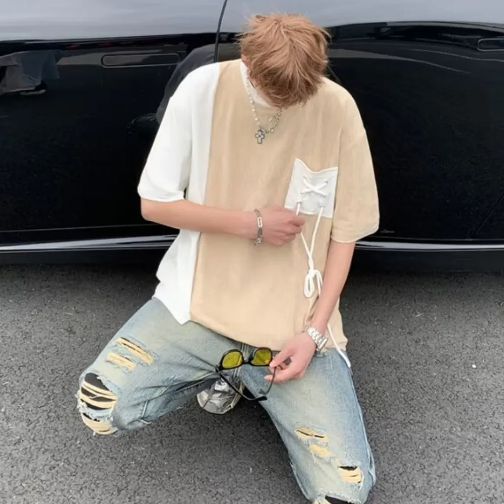 Pocket Drawstring Paneled T-shirt