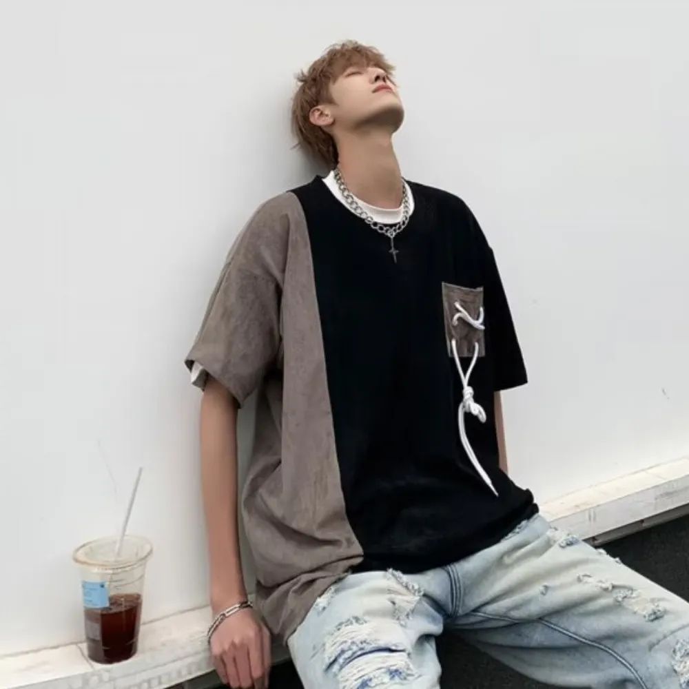 Pocket Drawstring Paneled T-shirt