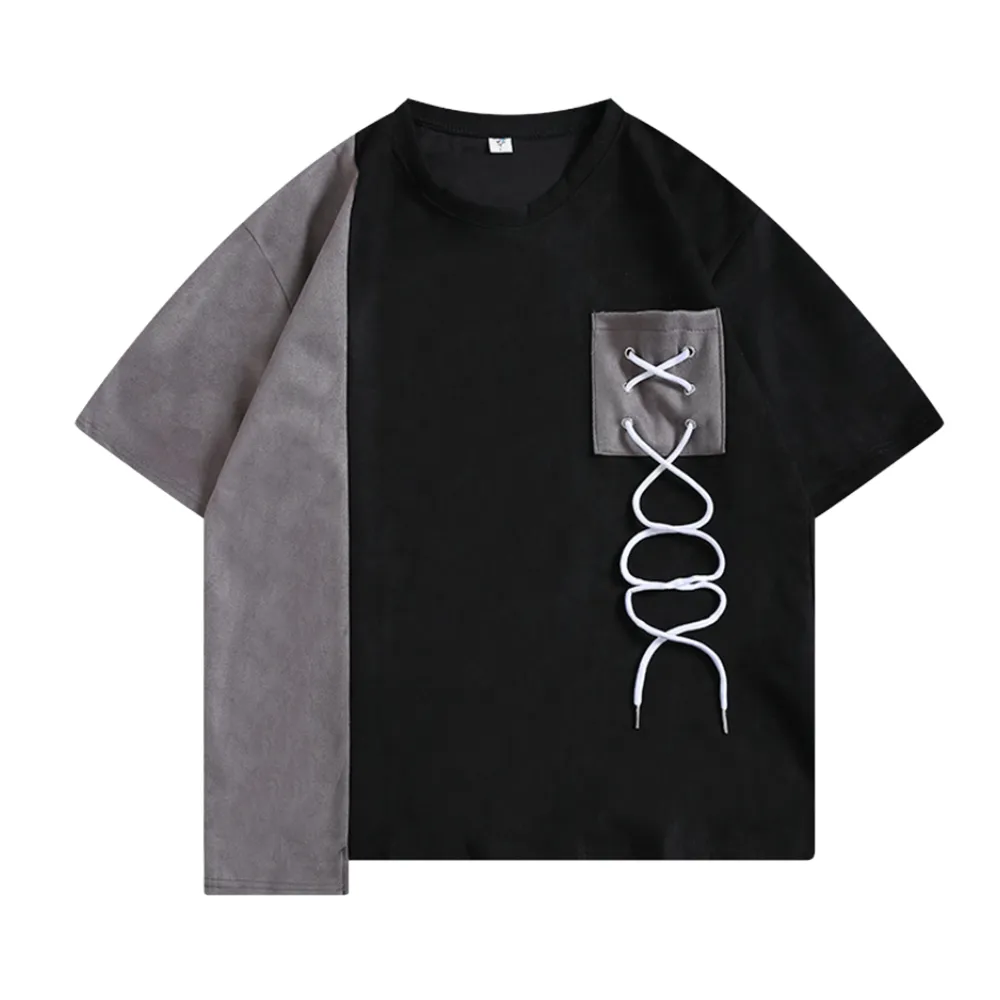 Pocket Drawstring Paneled T-shirt