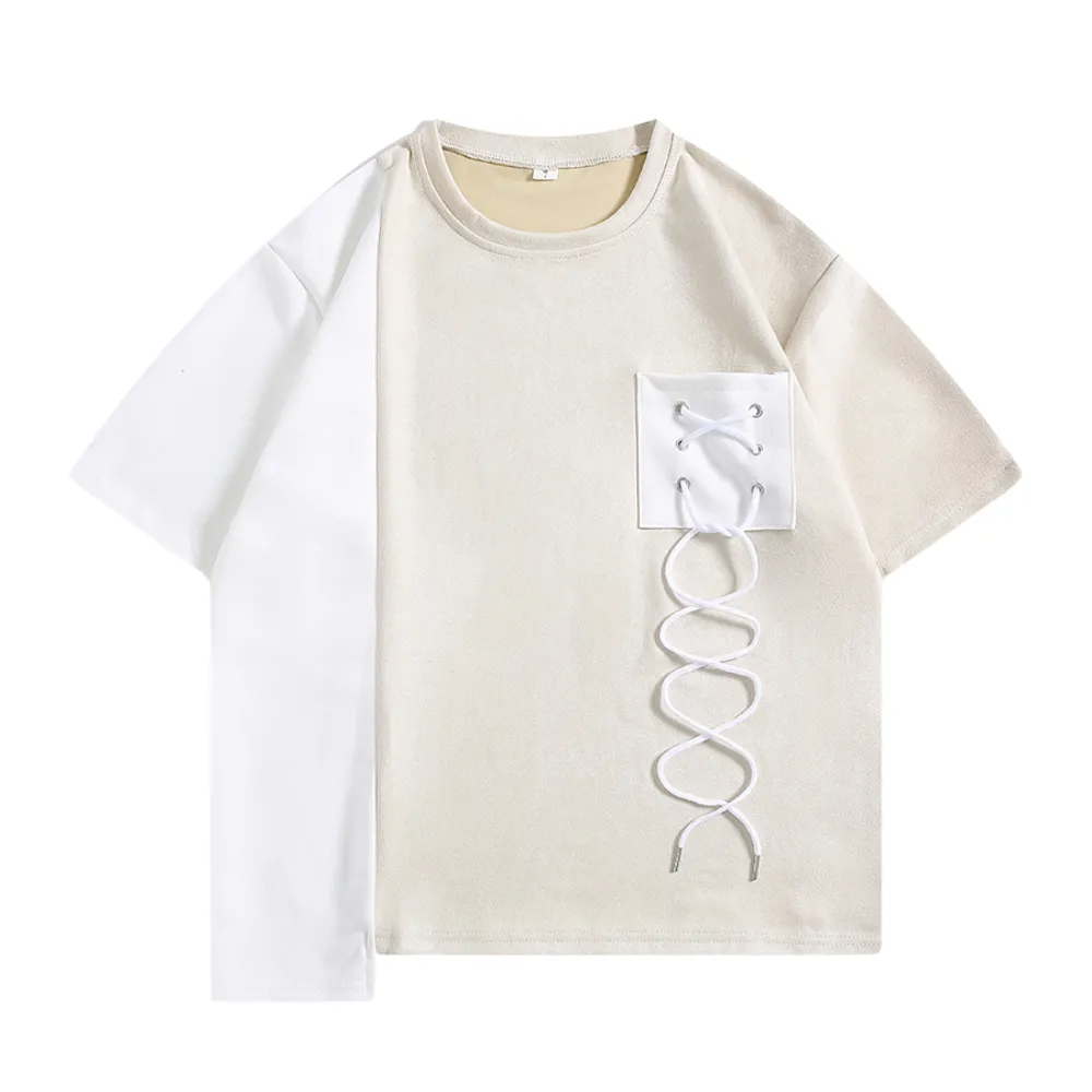 Pocket Drawstring Paneled T-shirt