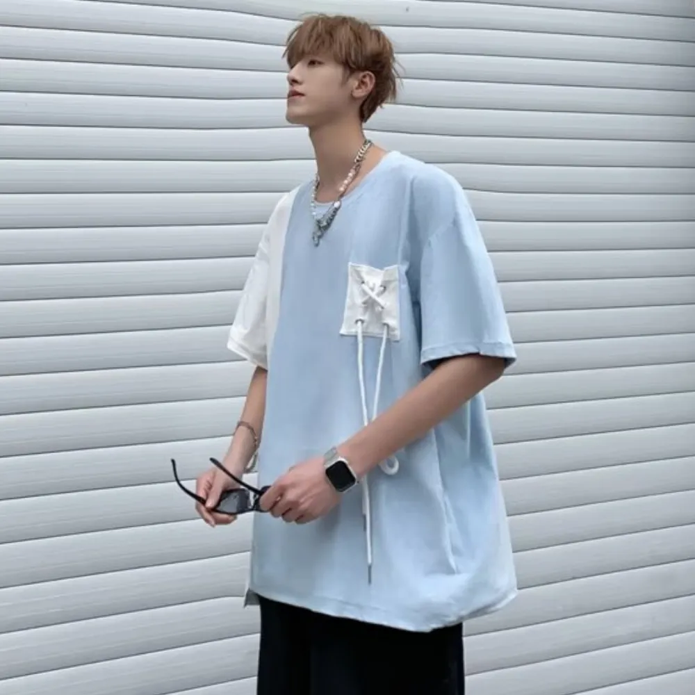 Pocket Drawstring Paneled T-shirt