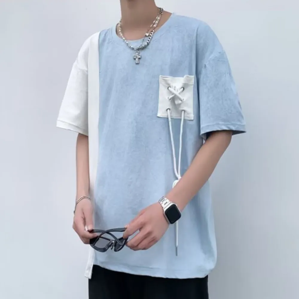 Pocket Drawstring Paneled T-shirt