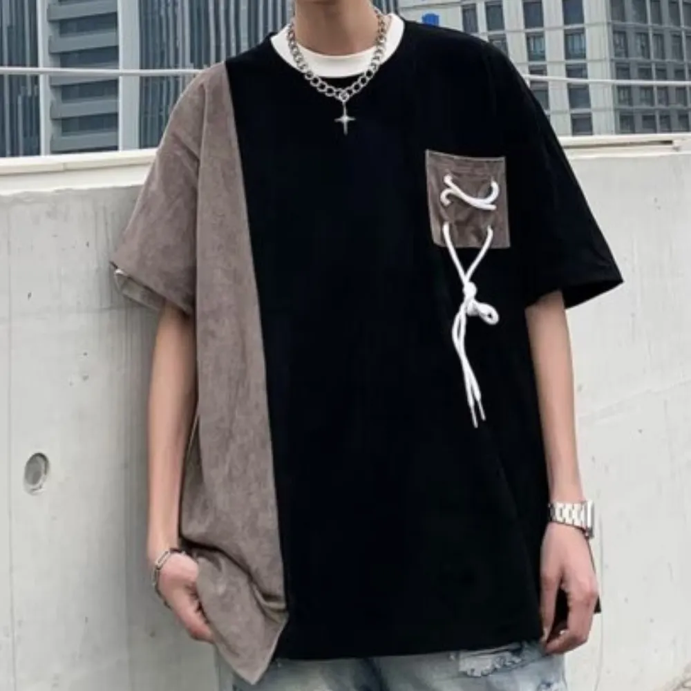 Pocket Drawstring Paneled T-shirt