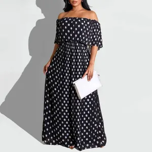 Polka Dot Print Off Shoulder Short Sleeve Maxi Dress