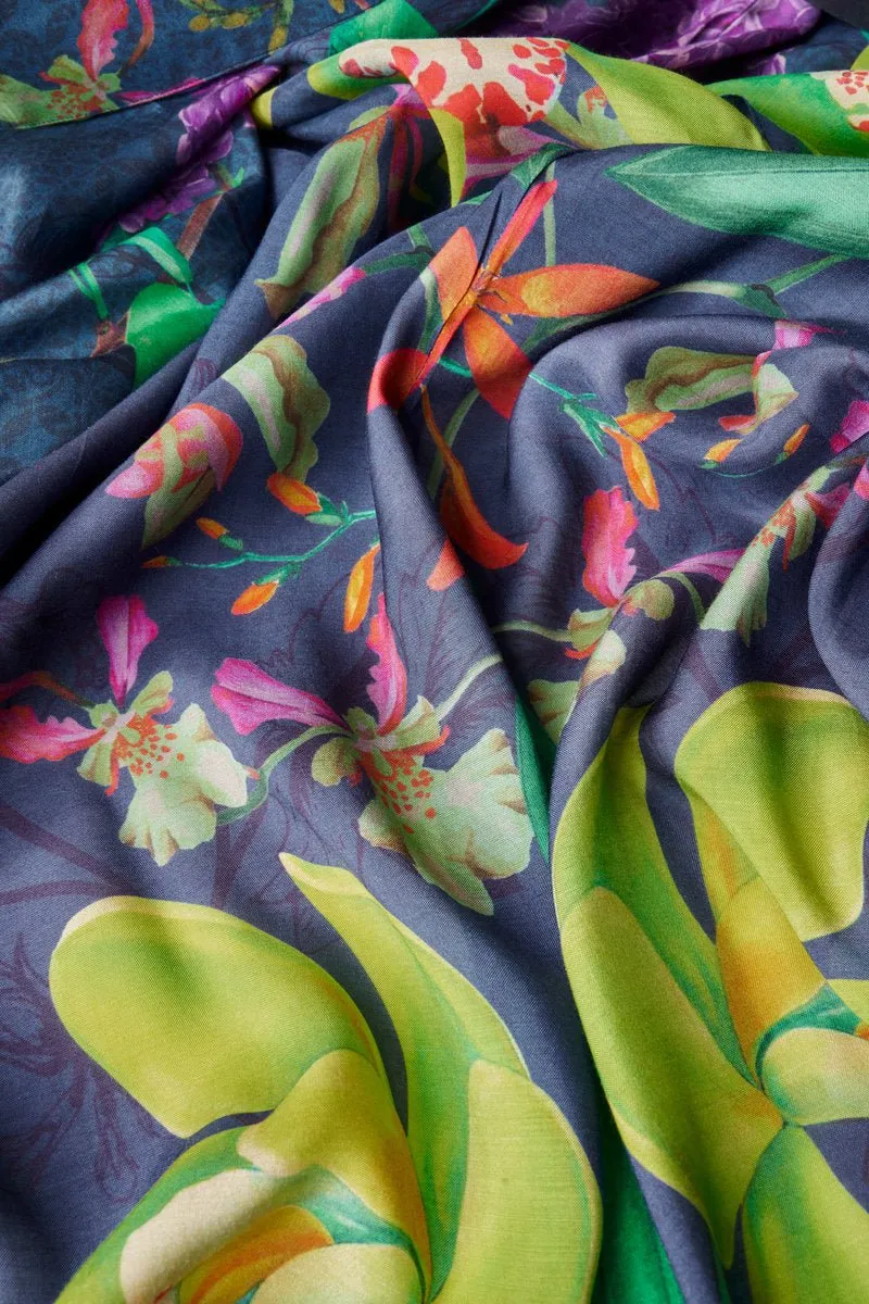 Powder Exotic Evening In Ink Kimono Gown