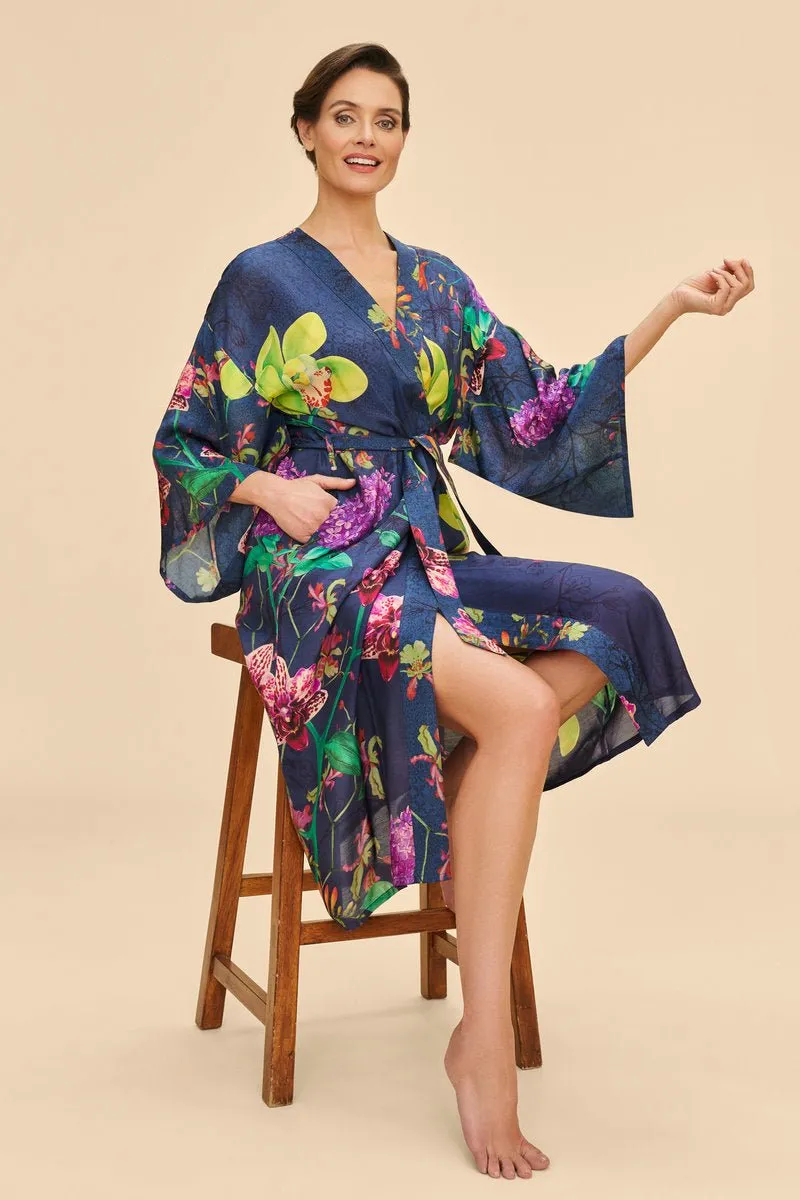 Powder Exotic Evening In Ink Kimono Gown
