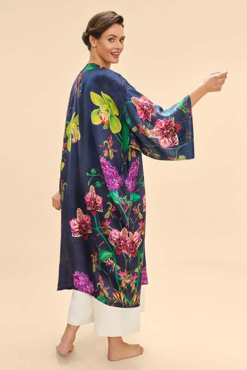 Powder Exotic Evening In Ink Kimono Gown