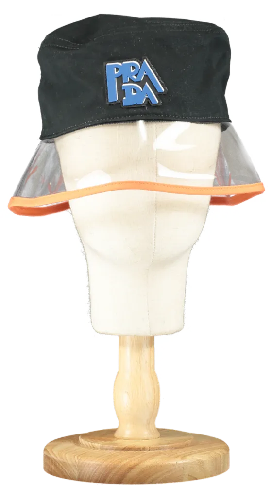 Prada Black Cotton Logo Bucket Hat One Size