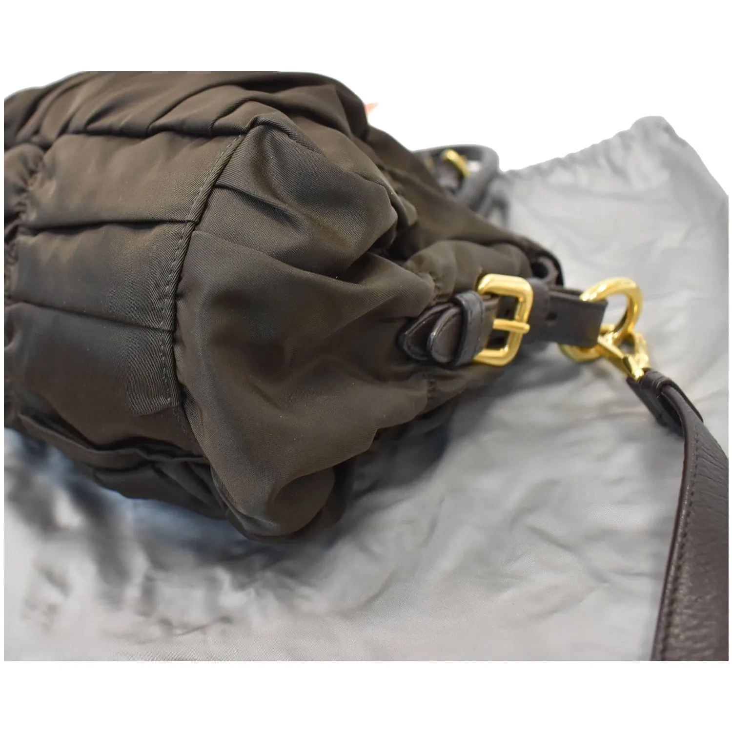 PRADA Tessuto Gaufre Ruched Nylon Leather Shoulder Bag Green