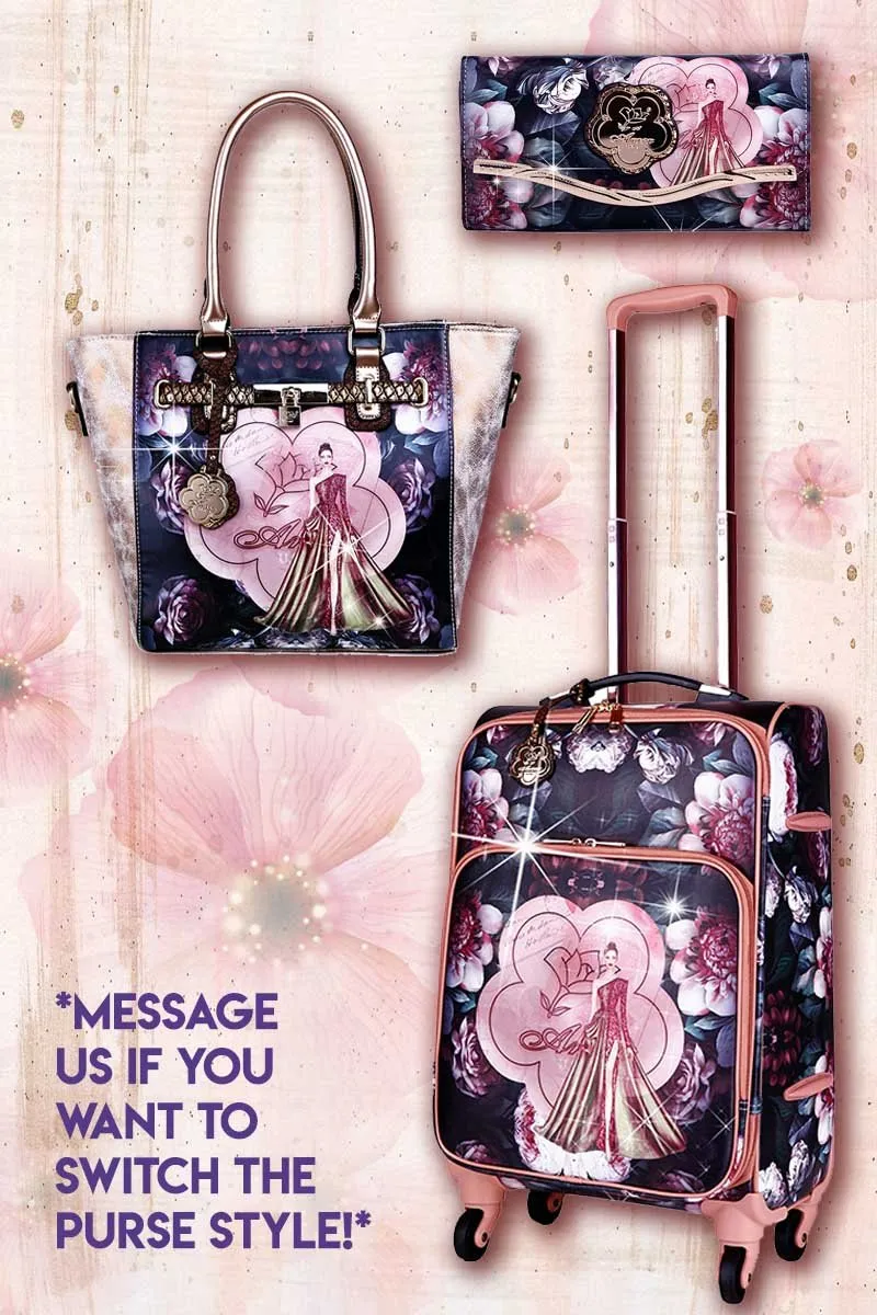 Queen Arosa Vintage 3 Pcs. Vegan Travel Carry on Luggage Set [BGL6999-8608-WA]