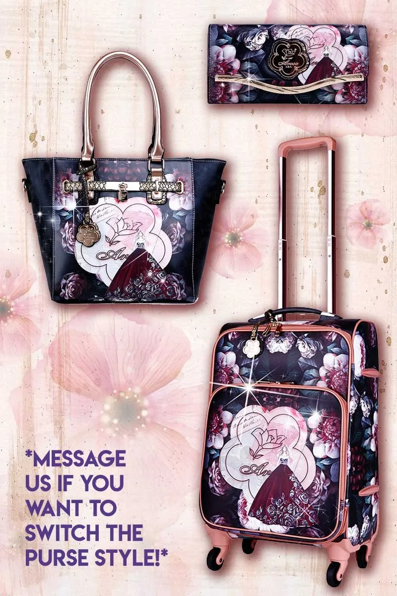 Queen Arosa Vintage 3 Pcs. Vegan Travel Carry on Luggage Set [BGL6999-8608-WA]