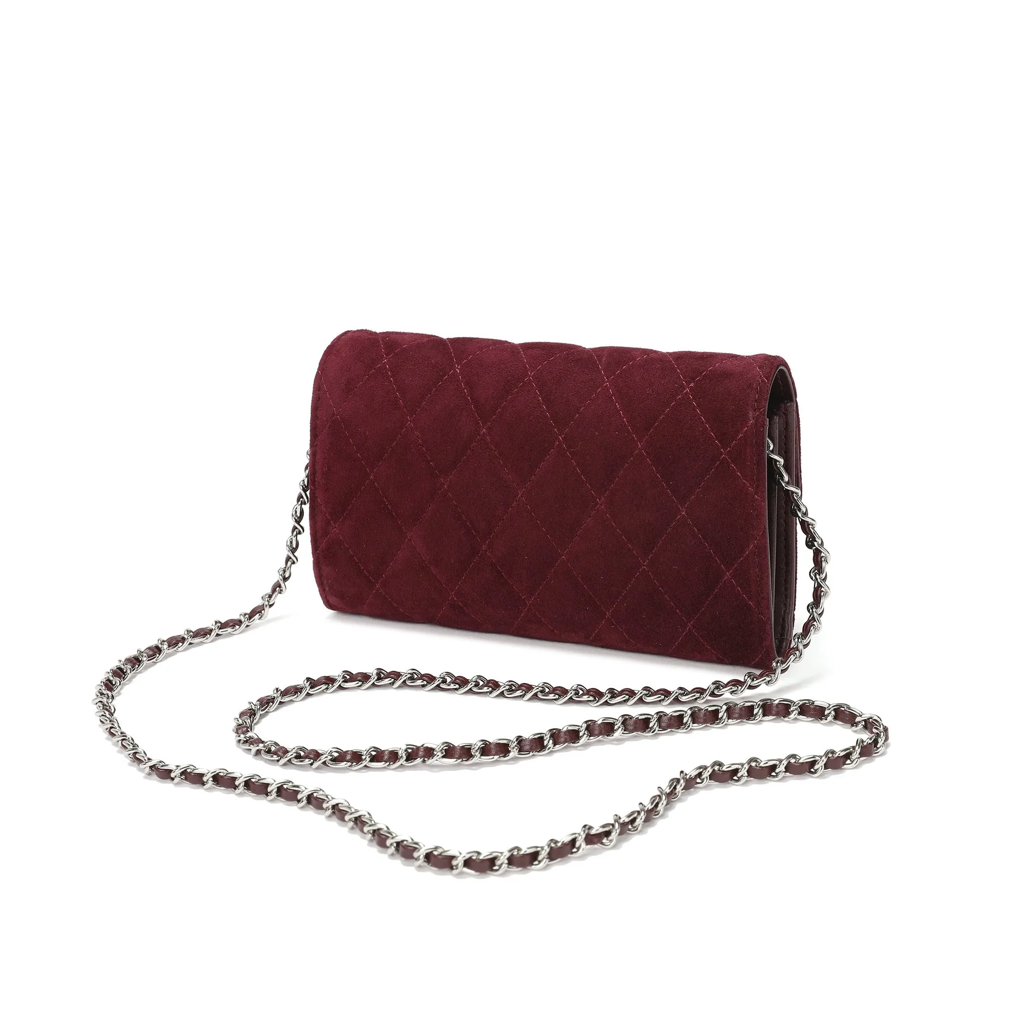 Quilted Suede Wallet-On-Chain/Clutch