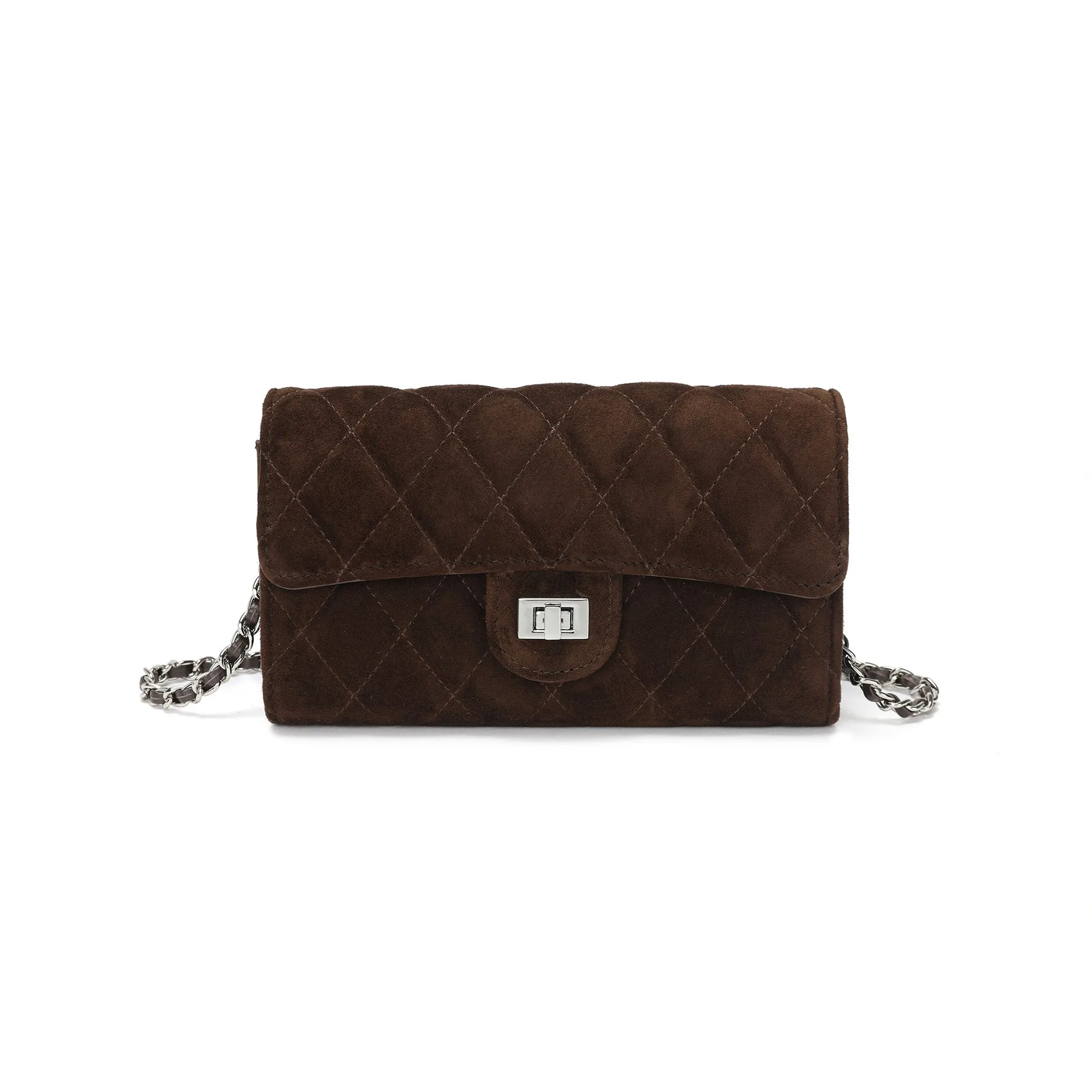 Quilted Suede Wallet-On-Chain/Clutch