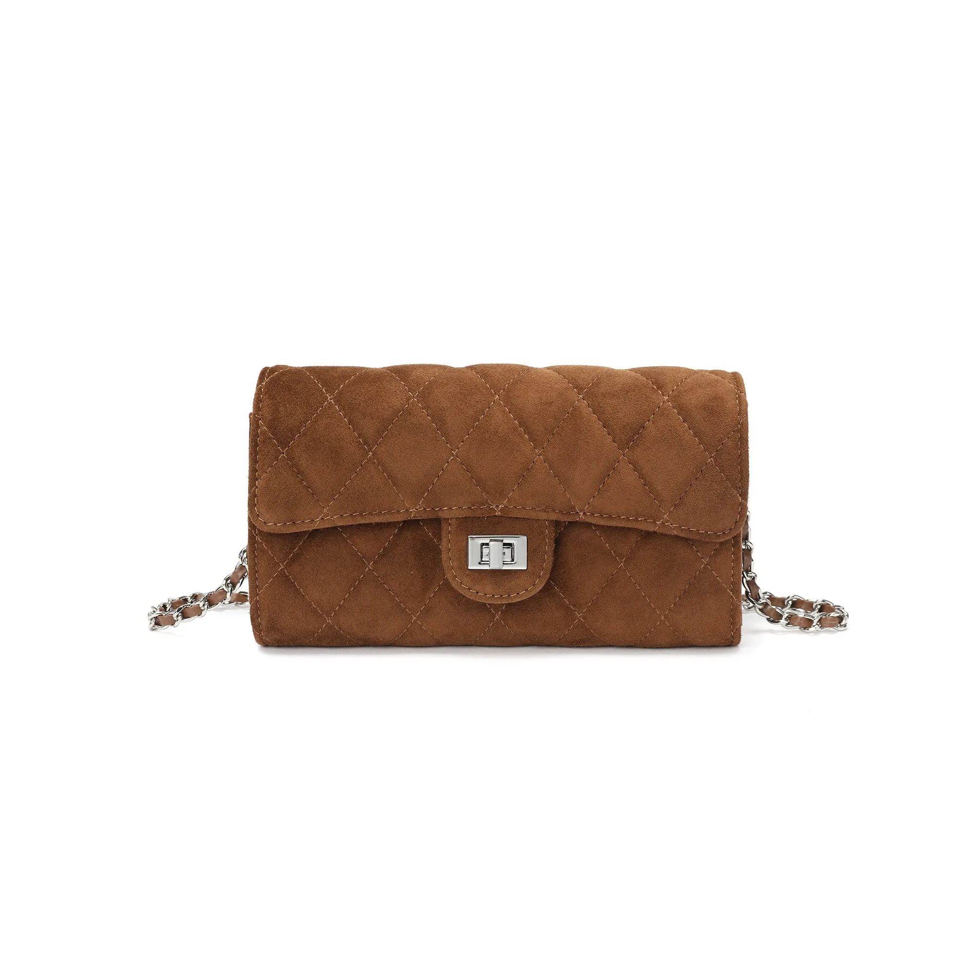 Quilted Suede Wallet-On-Chain/Clutch