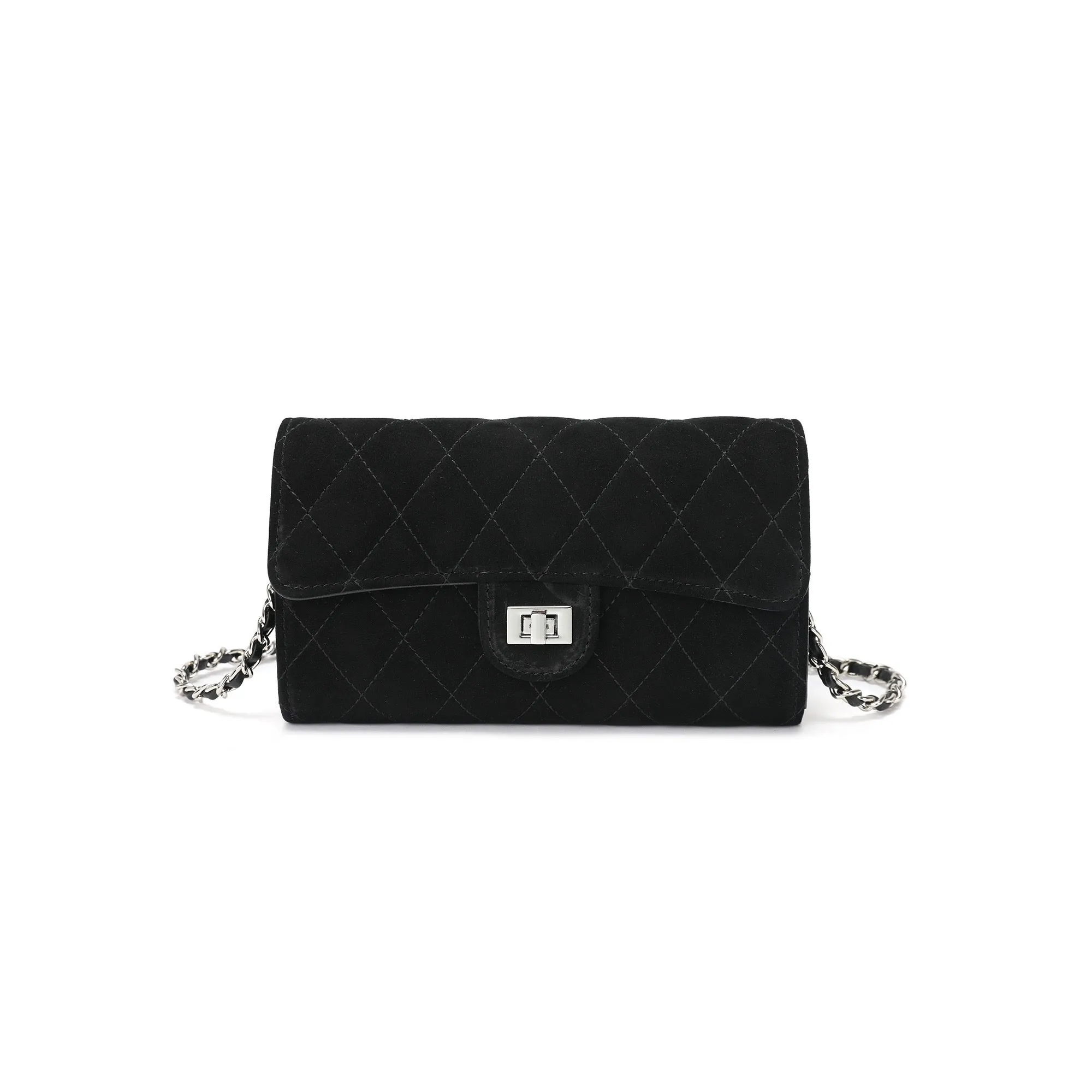 Quilted Suede Wallet-On-Chain/Clutch