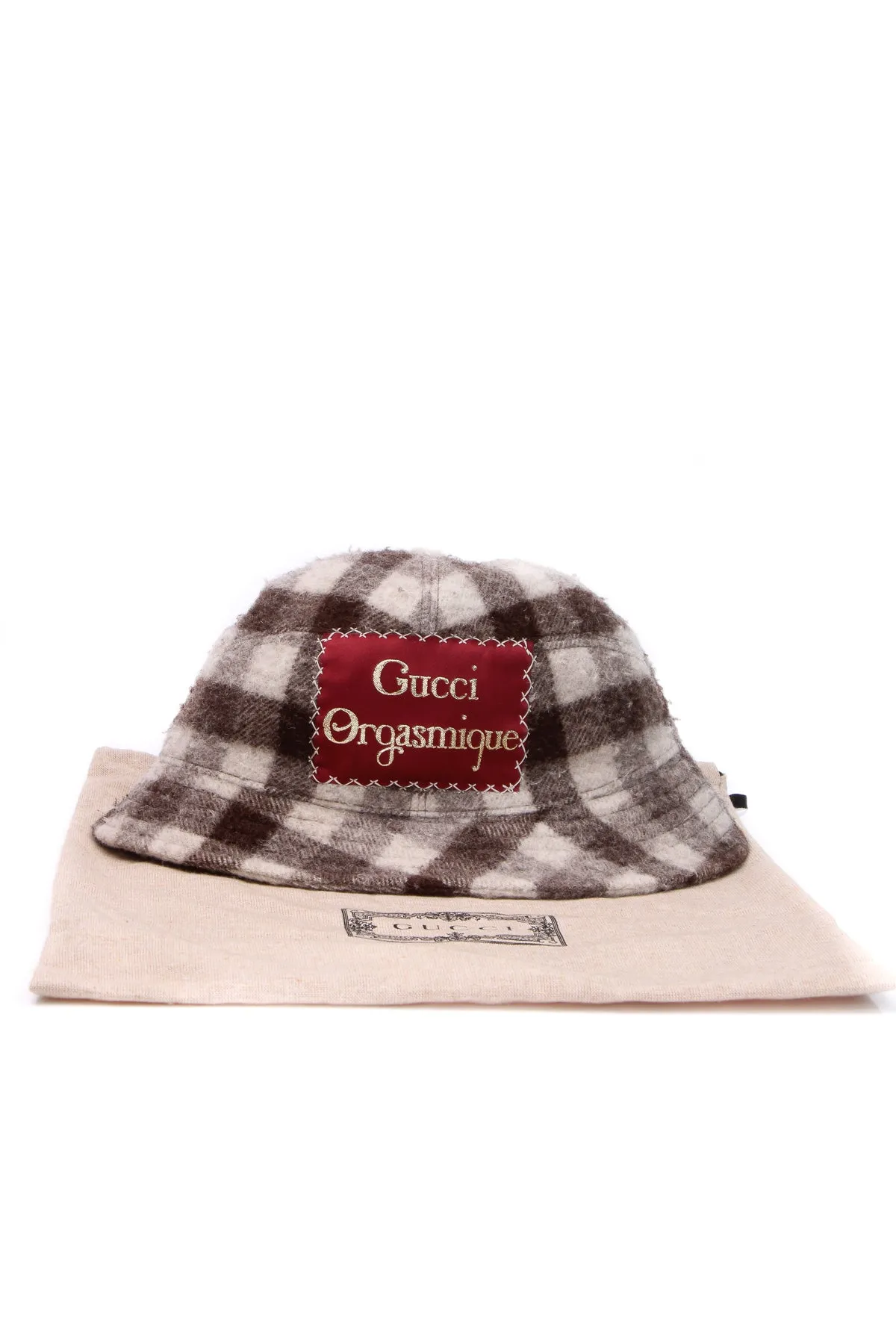 "Orgasmique" Patch Bucket Hat - White/Brown Size Medium