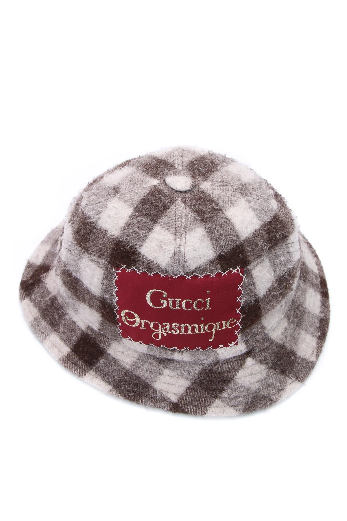 "Orgasmique" Patch Bucket Hat - White/Brown Size Medium