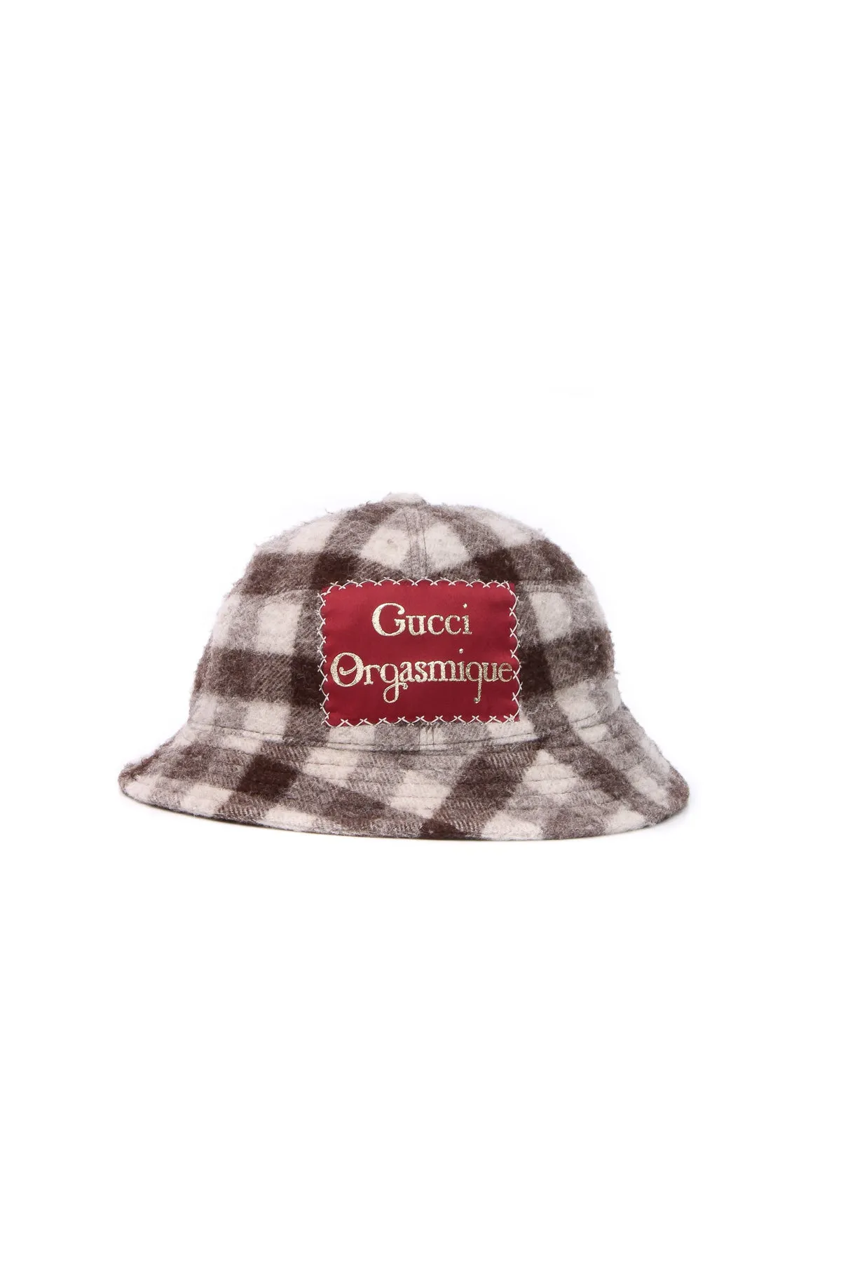 "Orgasmique" Patch Bucket Hat - White/Brown Size Medium