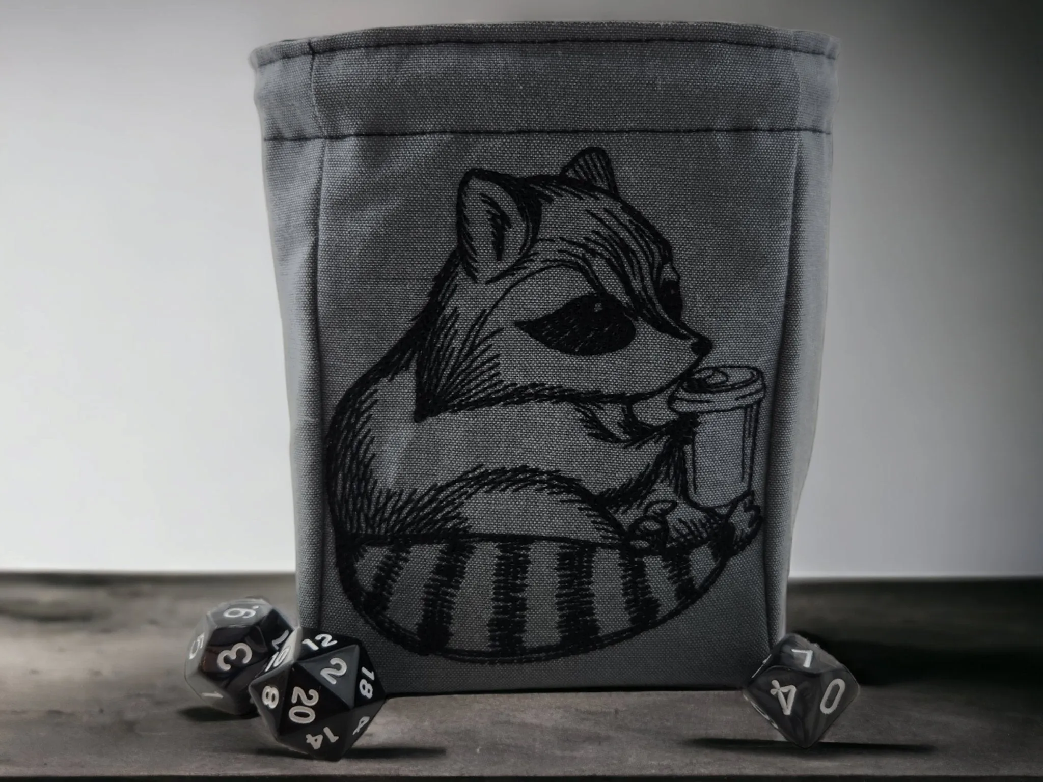 Raccoon and Coffee Dice Bag