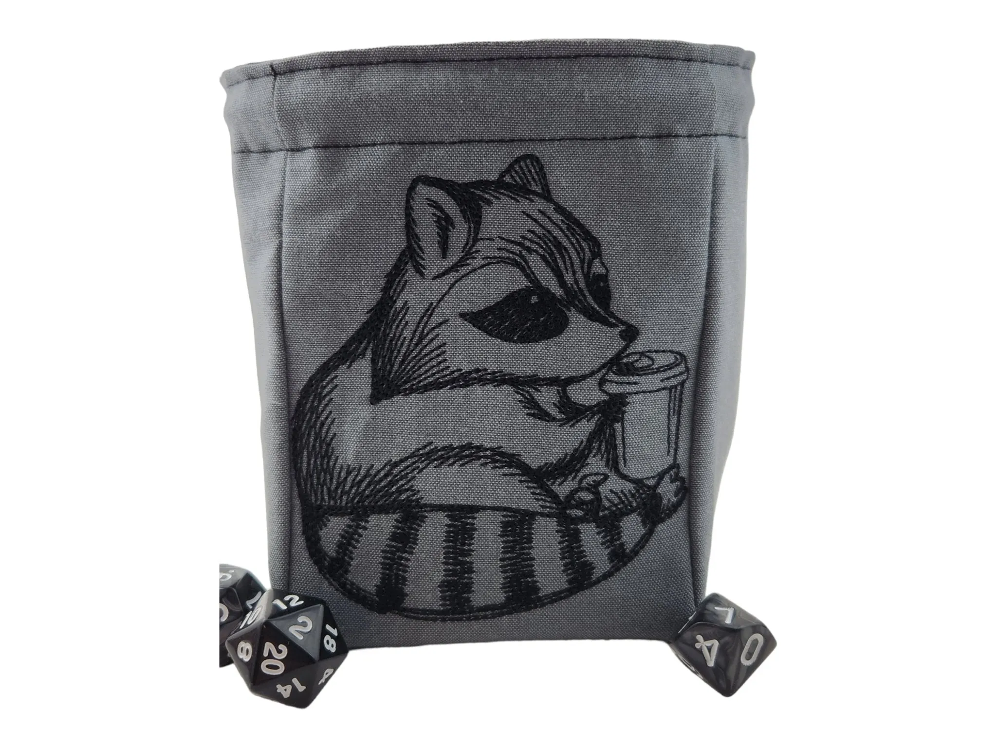 Raccoon and Coffee Dice Bag