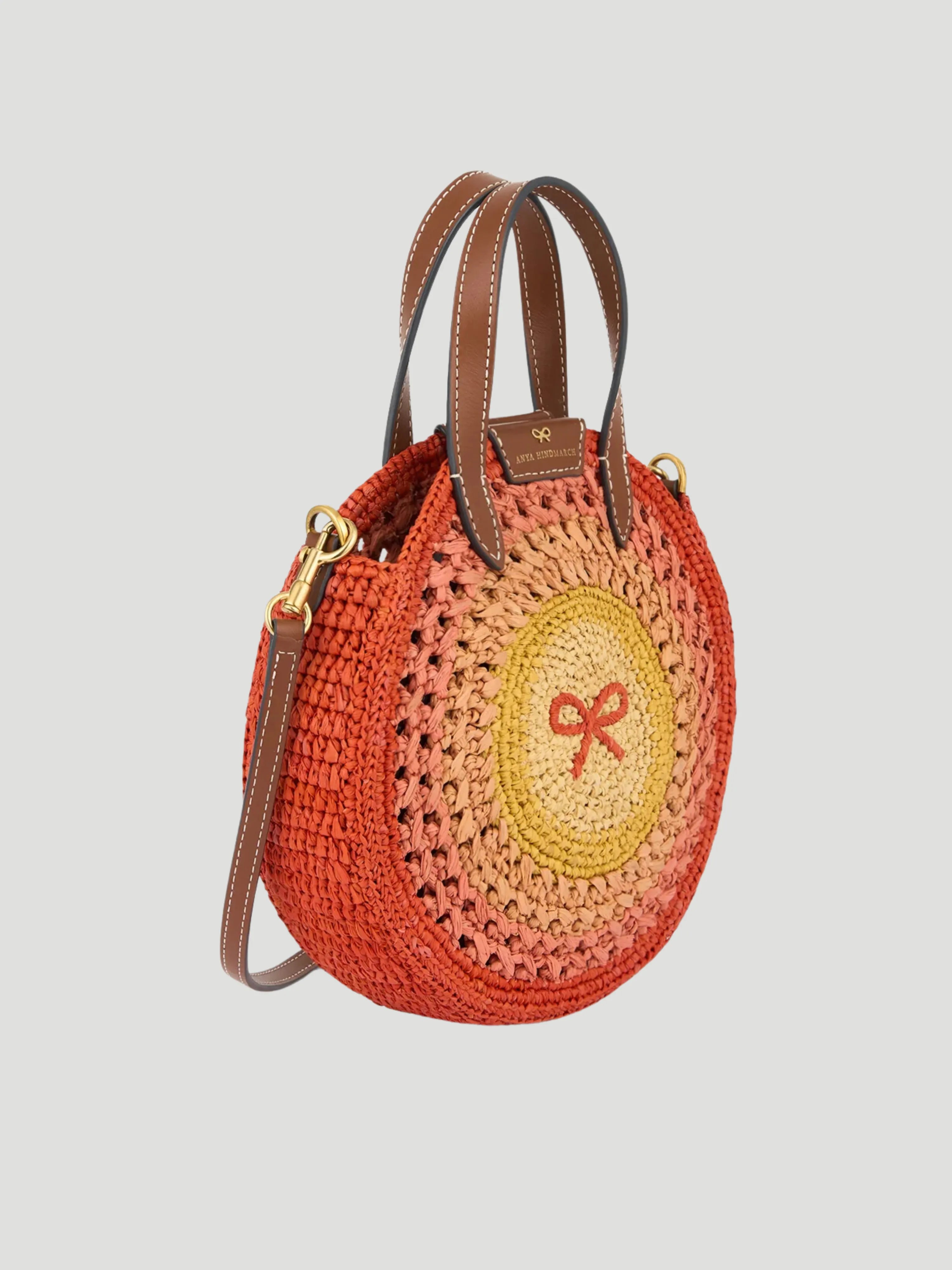 Raffia Small Round Bow Cross-body Tote