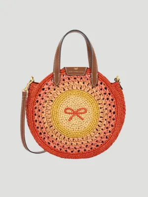 Raffia Small Round Bow Cross-body Tote