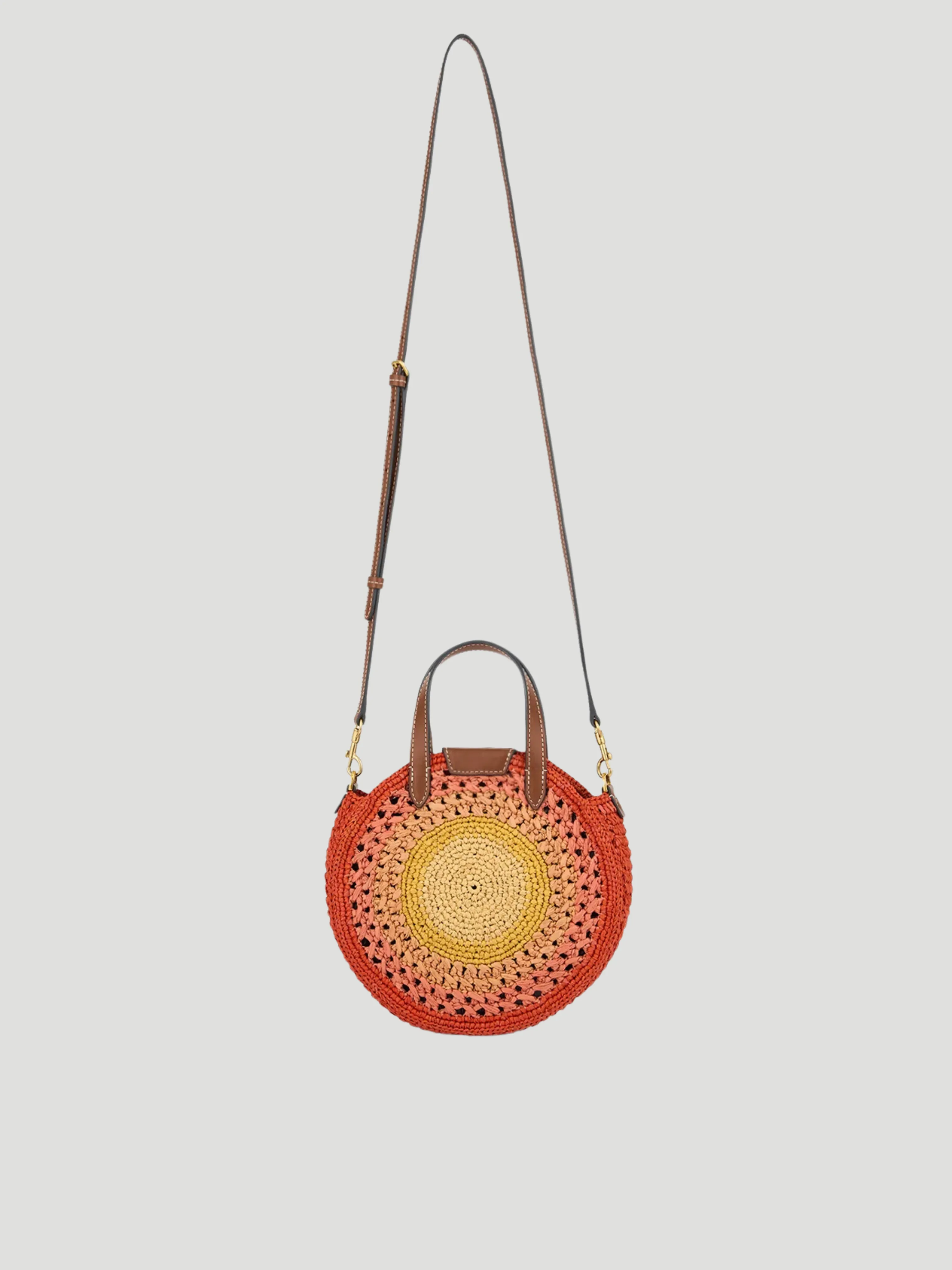 Raffia Small Round Bow Cross-body Tote