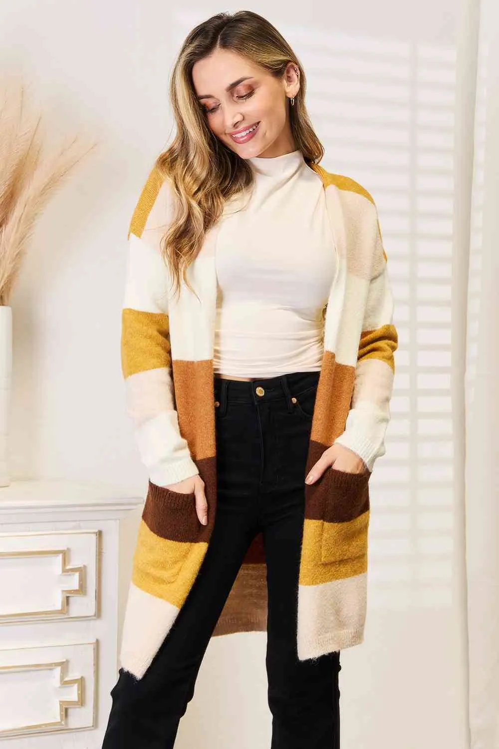 Raven Woven Right Color Block Dropped Shoulder Cardigan