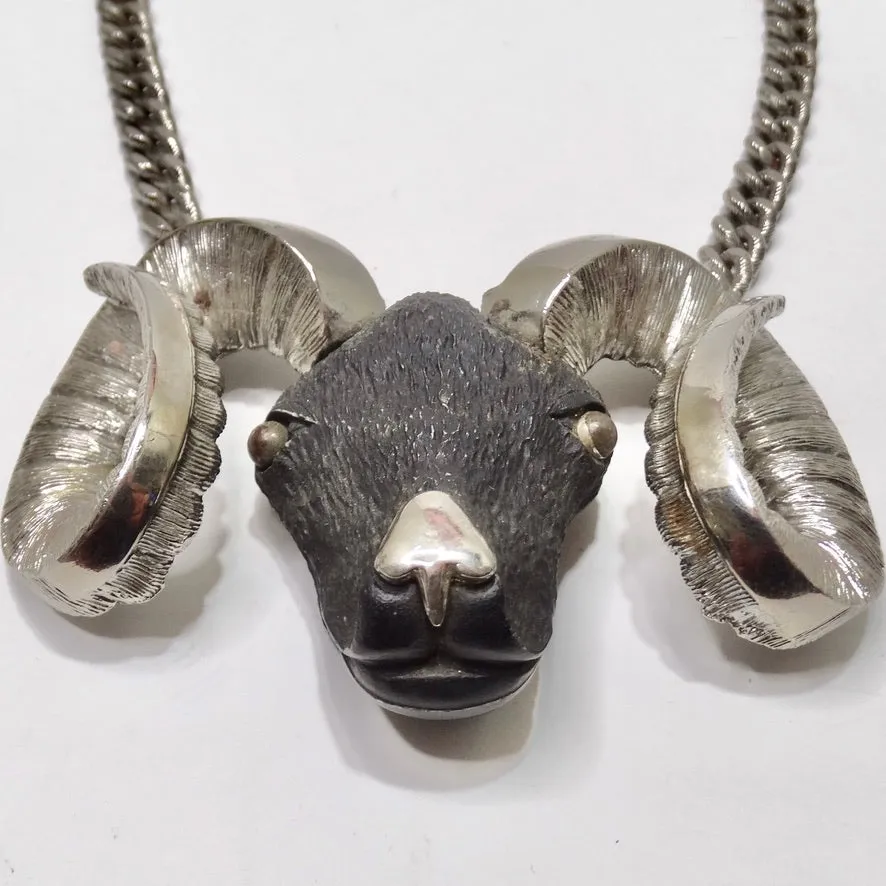 Razza Jumbo Silver Aries Ram Motif Necklace