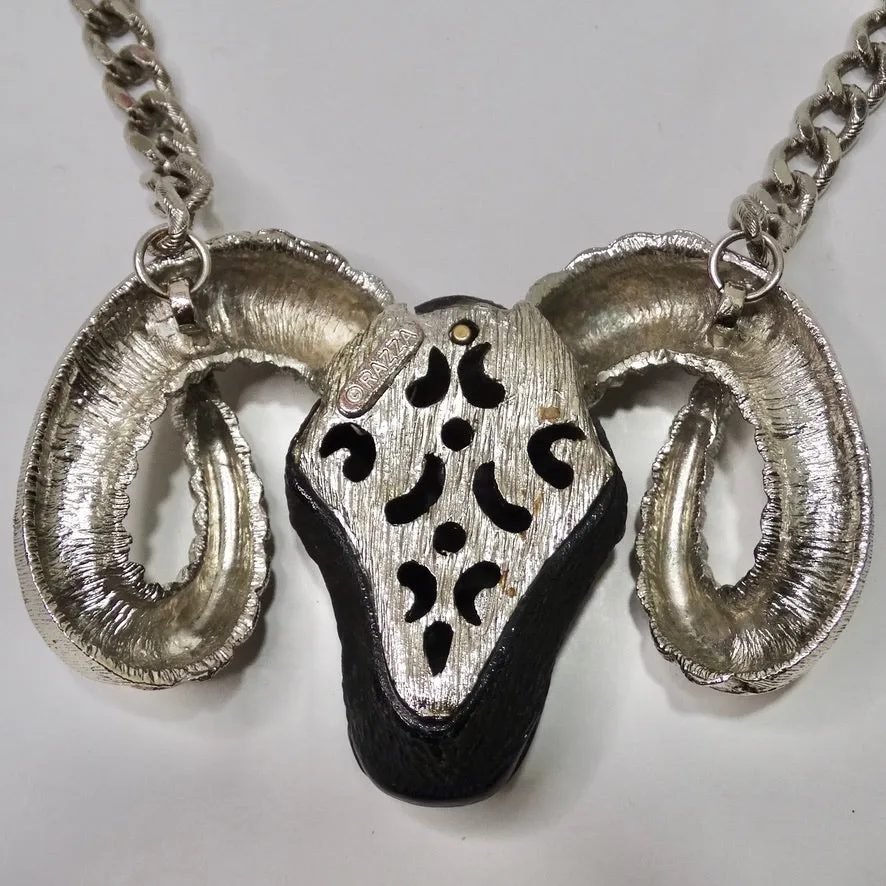 Razza Jumbo Silver Aries Ram Motif Necklace