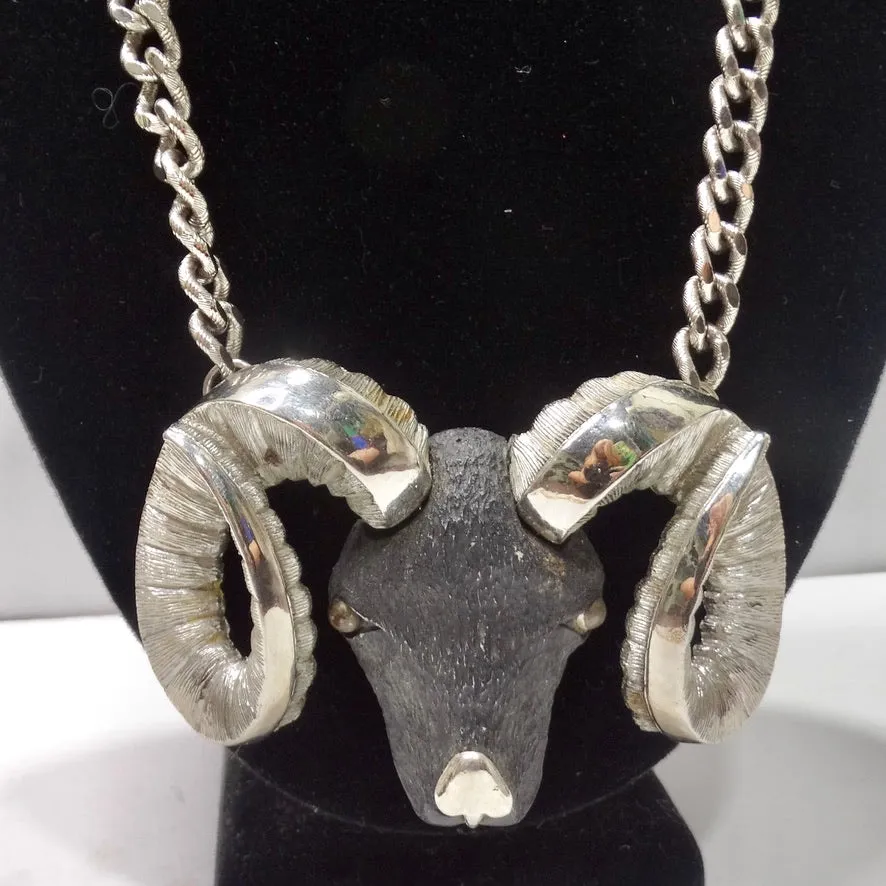 Razza Jumbo Silver Aries Ram Motif Necklace