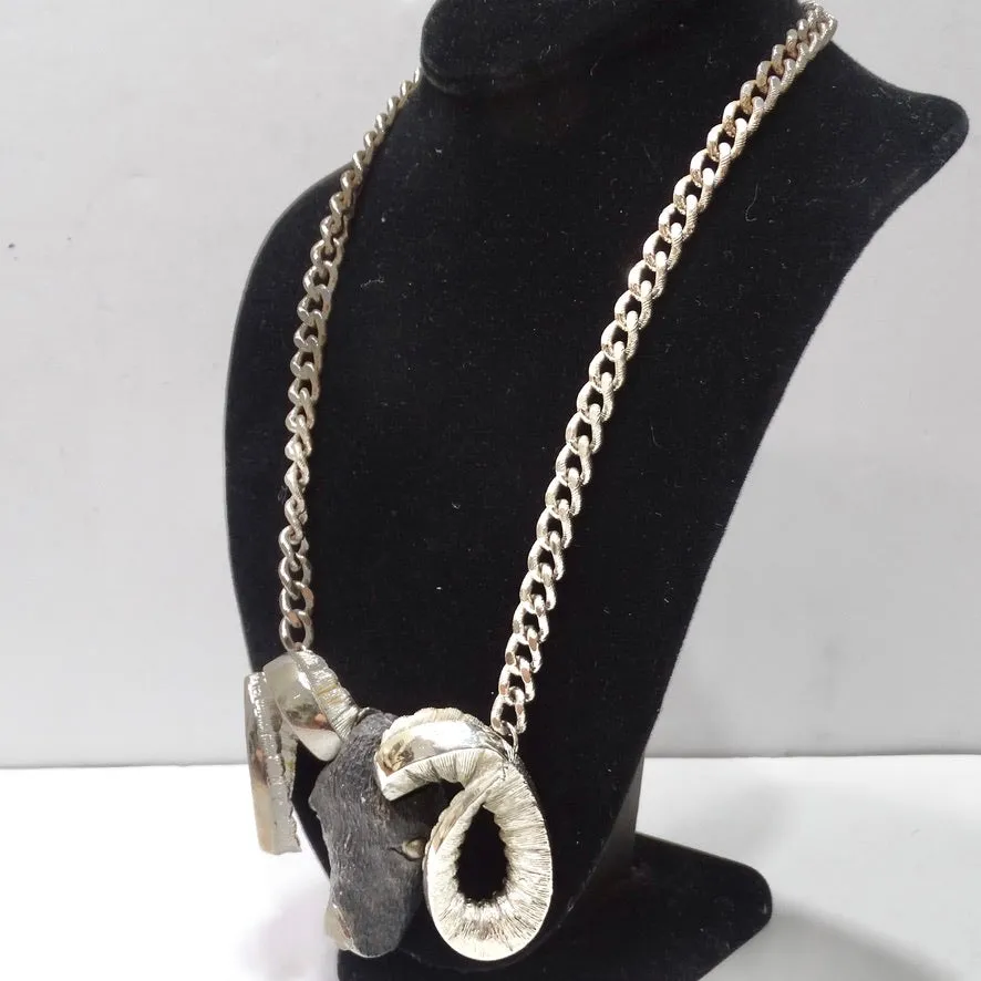 Razza Jumbo Silver Aries Ram Motif Necklace
