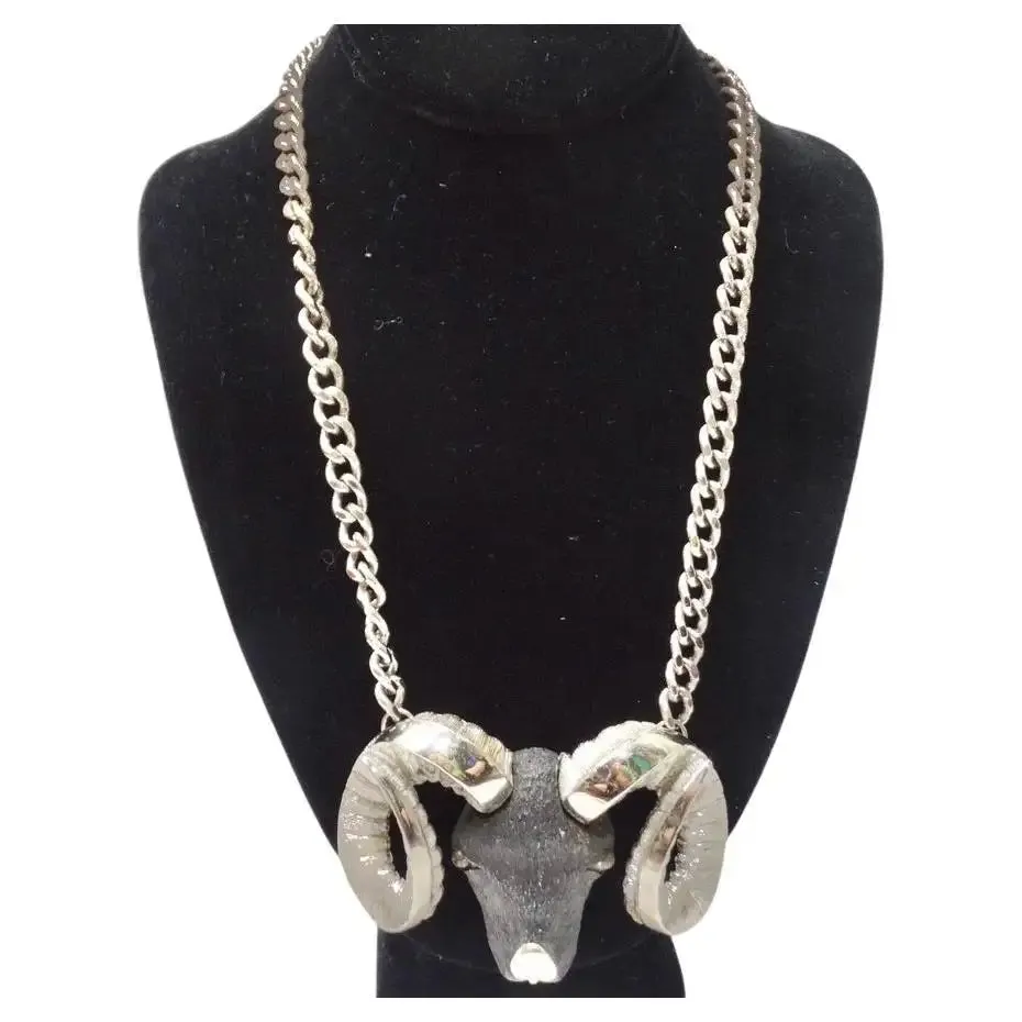 Razza Jumbo Silver Aries Ram Motif Necklace
