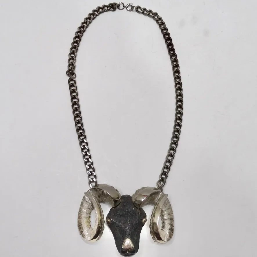Razza Jumbo Silver Aries Ram Motif Necklace
