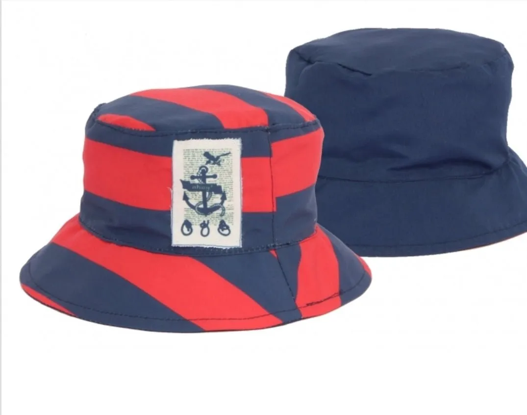Red & Navy Striped Bucket Hat