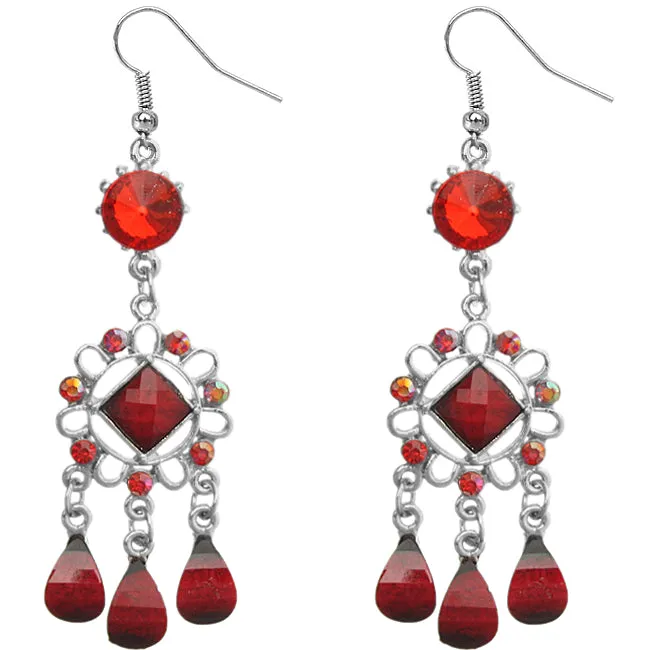 Red Beaded Cluster Chandelier Earrings