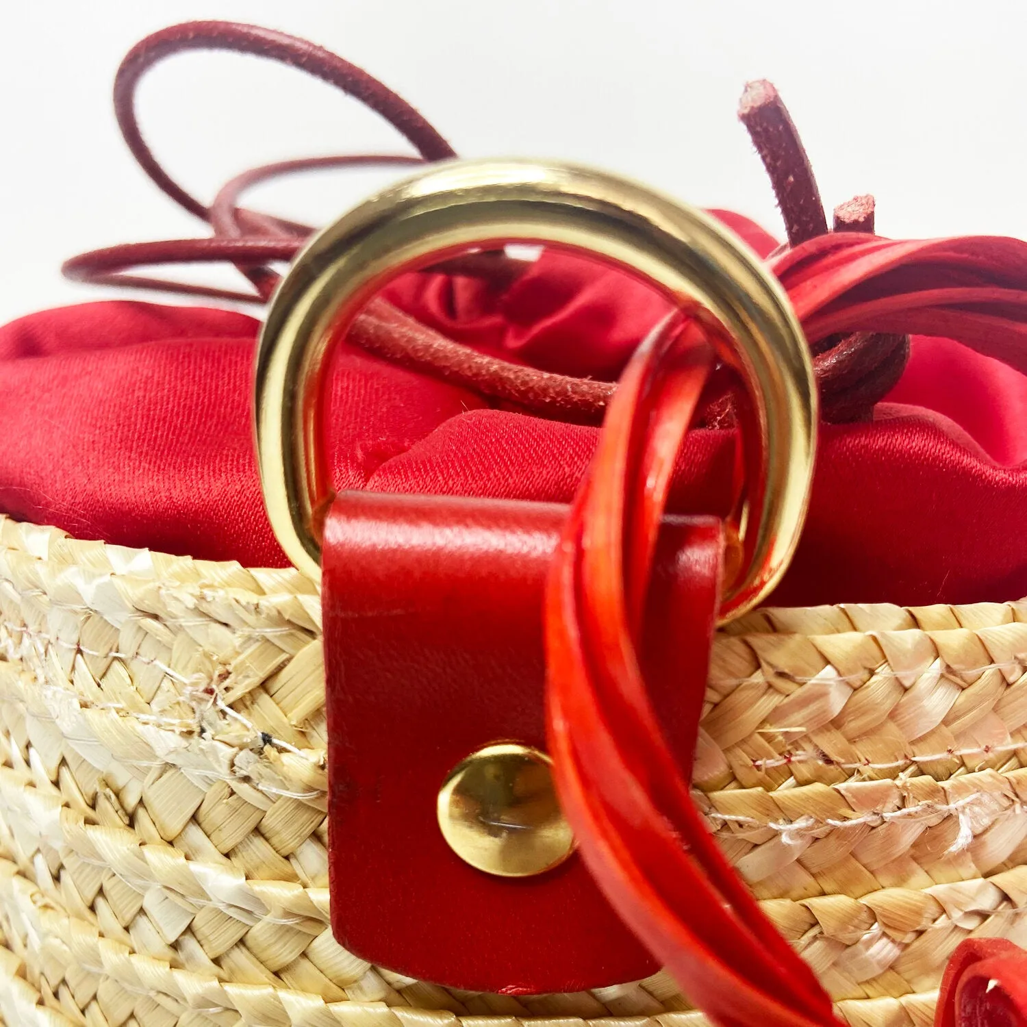 Red Cherry Raffia Bucket Bag