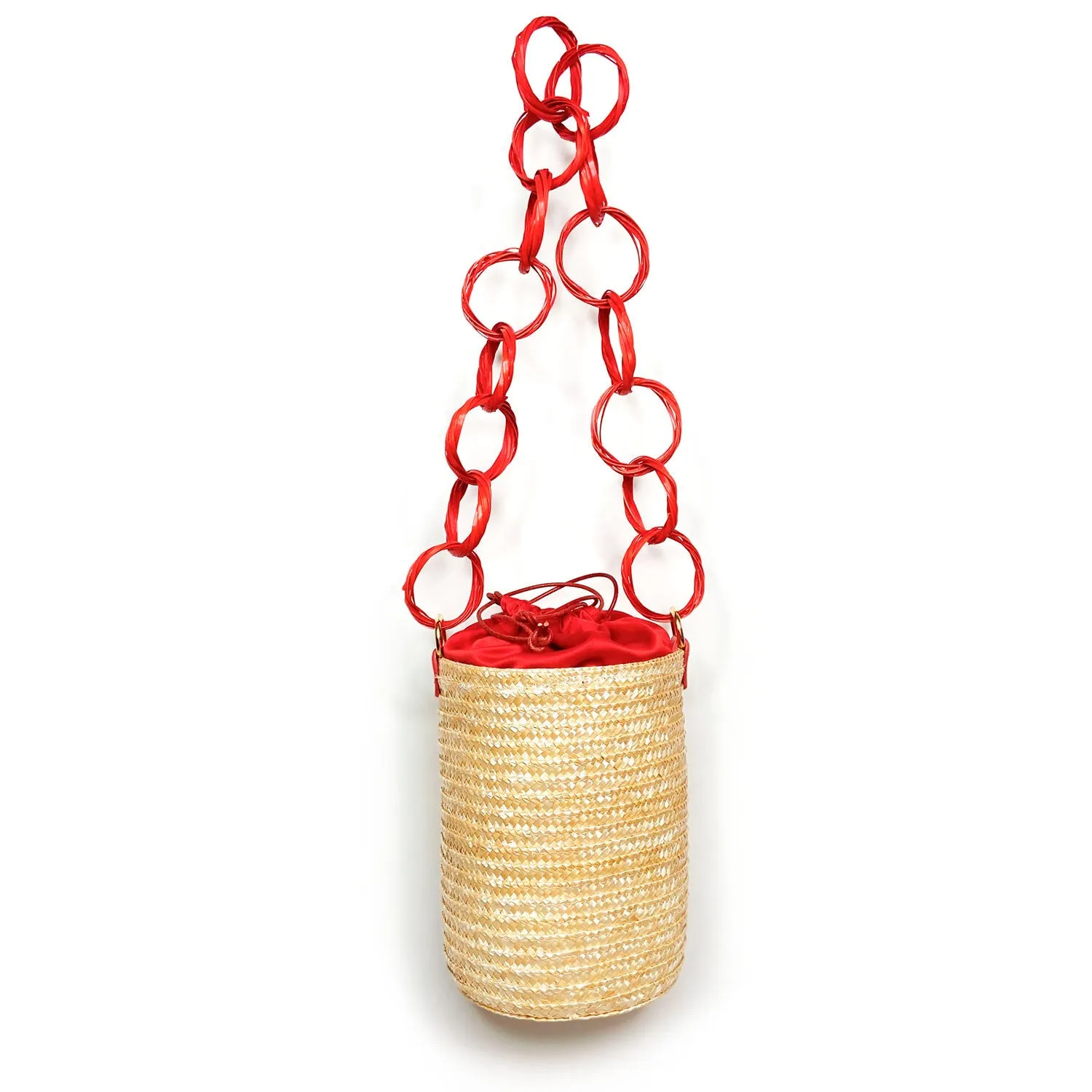 Red Cherry Raffia Bucket Bag