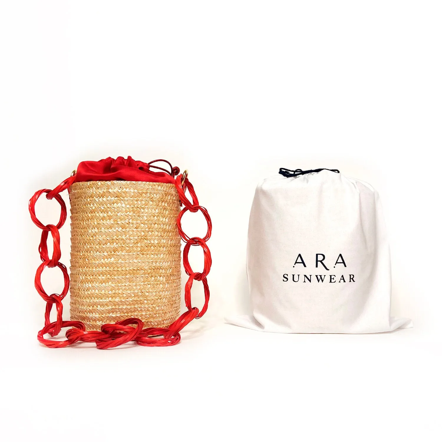 Red Cherry Raffia Bucket Bag
