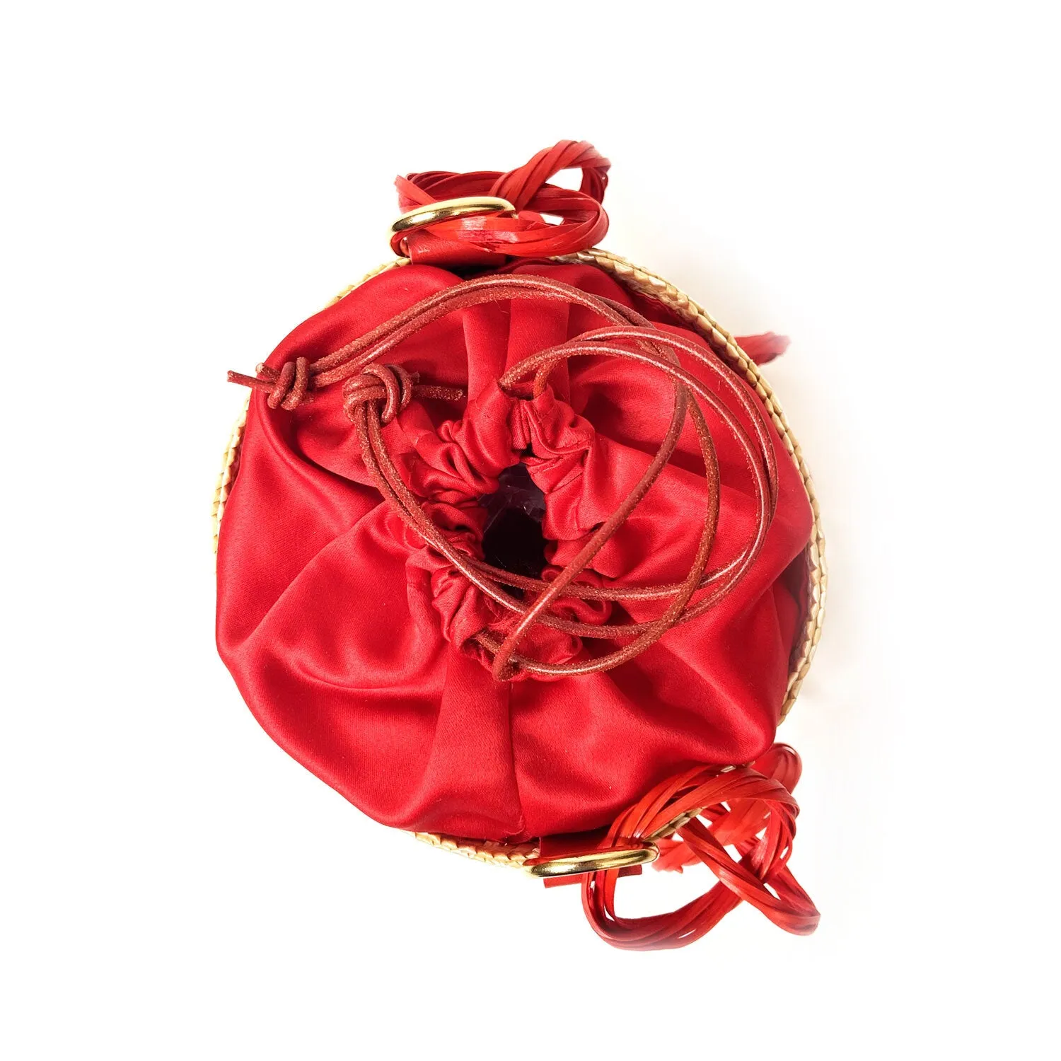 Red Cherry Raffia Bucket Bag