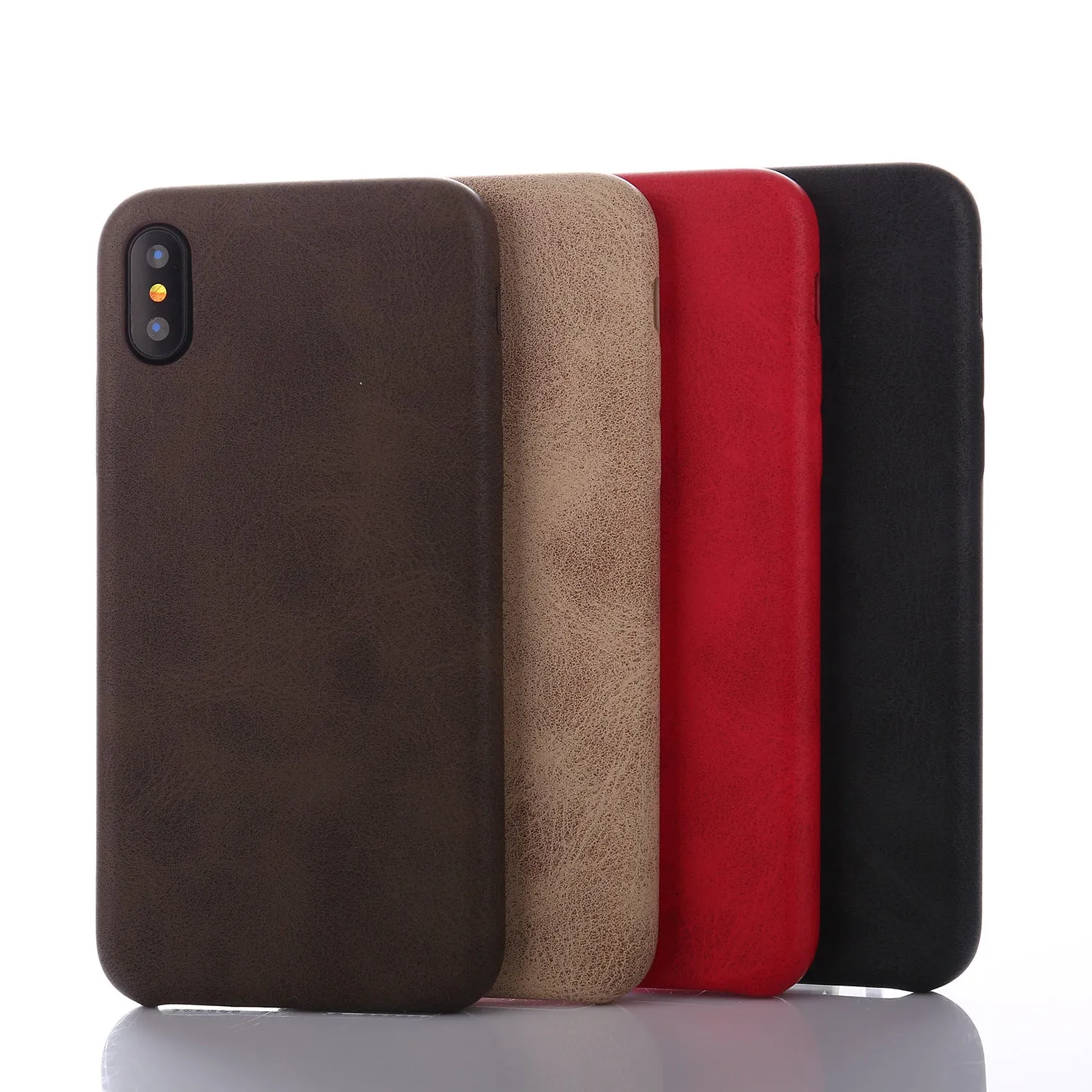 Retro Luxury PU Leather Case for Apple iPhone X - Black,Brown,Khaki,Red
