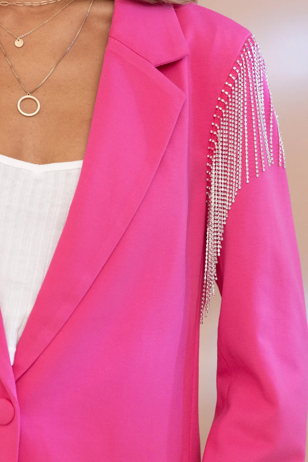 Rhinestone Fringe Shoulder Open Blazer