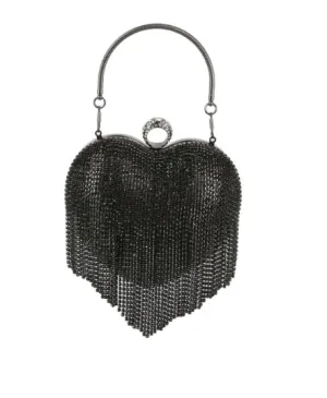 Rhinestone Heart Fringe Evening Bag