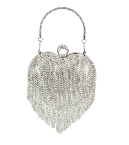 Rhinestone Heart Fringe Evening Bag
