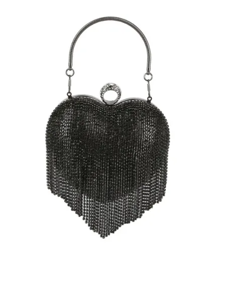 Rhinestone Heart Fringe Evening Bag